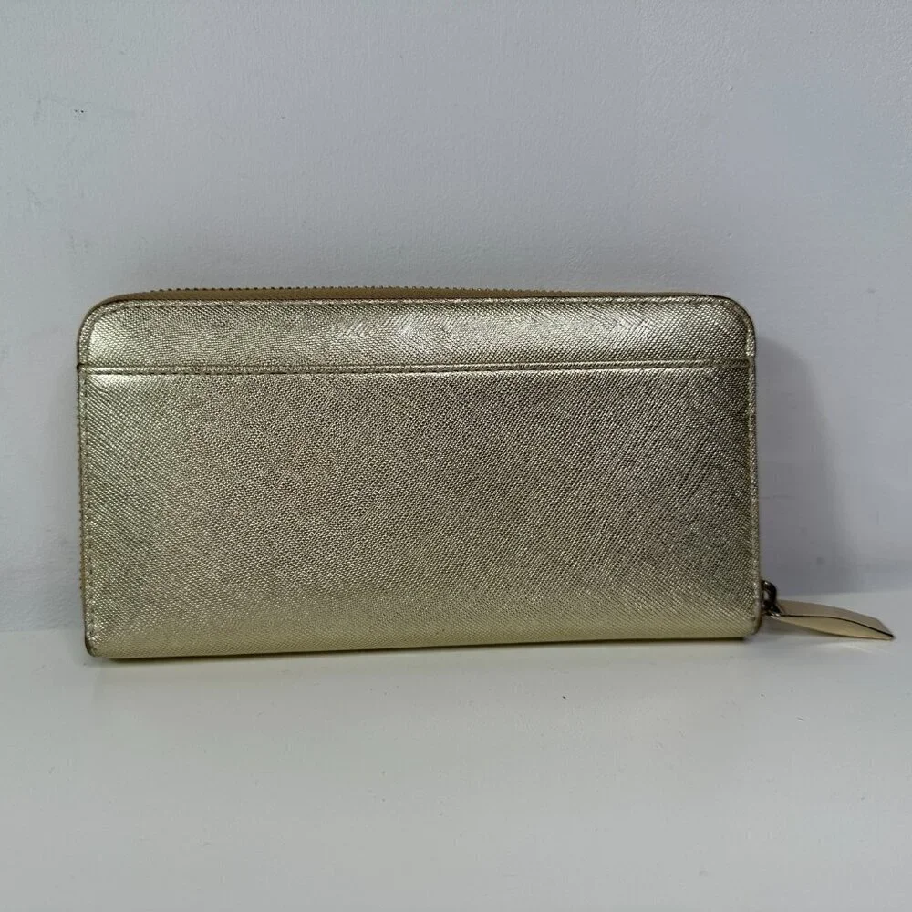 Kate Spade Lacey Mikas Pond Gold Zip Around Wallet